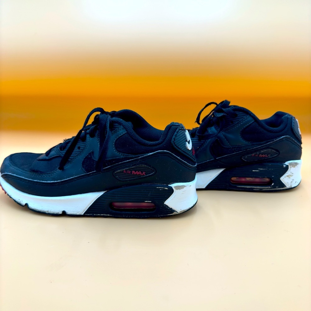 Nike Air Max 90 LTR GS Sneaker 6Y Black Leather Athletic Shoes CD6864-022